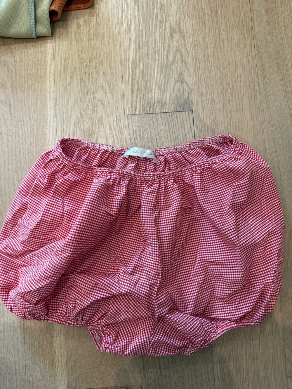 CHARLIE B Red Gingham High-Waist Bubble Shorts